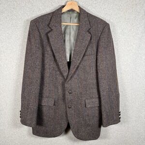 Stafford Harris Tweed Mens Grey Herringbone Wool Blazer Sport Coat 40R